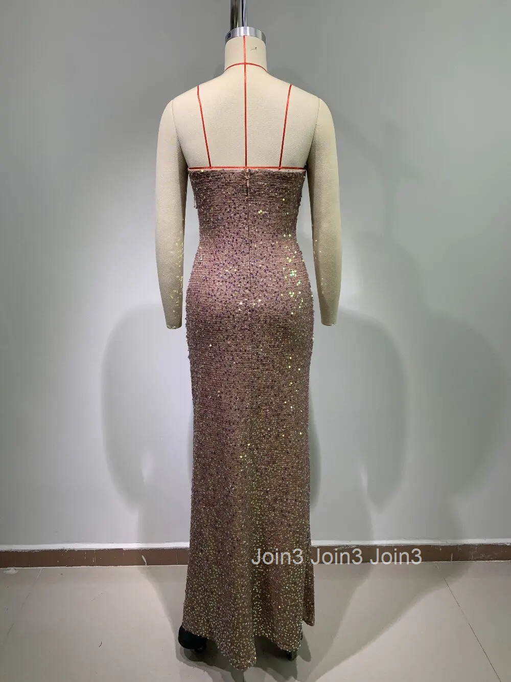 Luxury Super Flash Sequins Diamonds Long Dress Chic Womens Clothing Elegant Golden Split Strapless Dresses Evening Party Gown