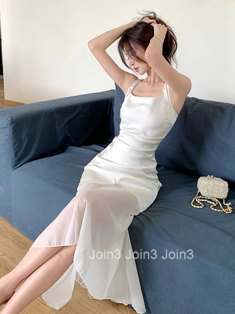 Women Vacation Clothes Satin Sheer Sexy Tank Slim Midi Evening Dress Elegant Ladies Fashion Party Prom Vestido Sweet Long Summer