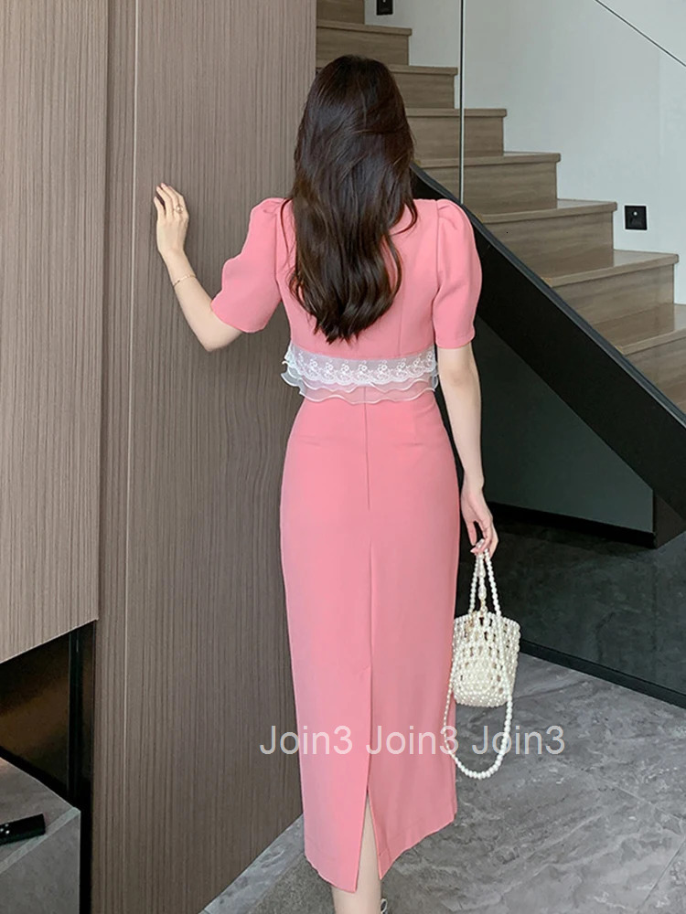 Fashion Summer Formal 2 Pieces Outfits Elegant Women Short Sleeve Cropped Tops Shirt Blouse High Waist Midi Skirt Mujer Slim Set