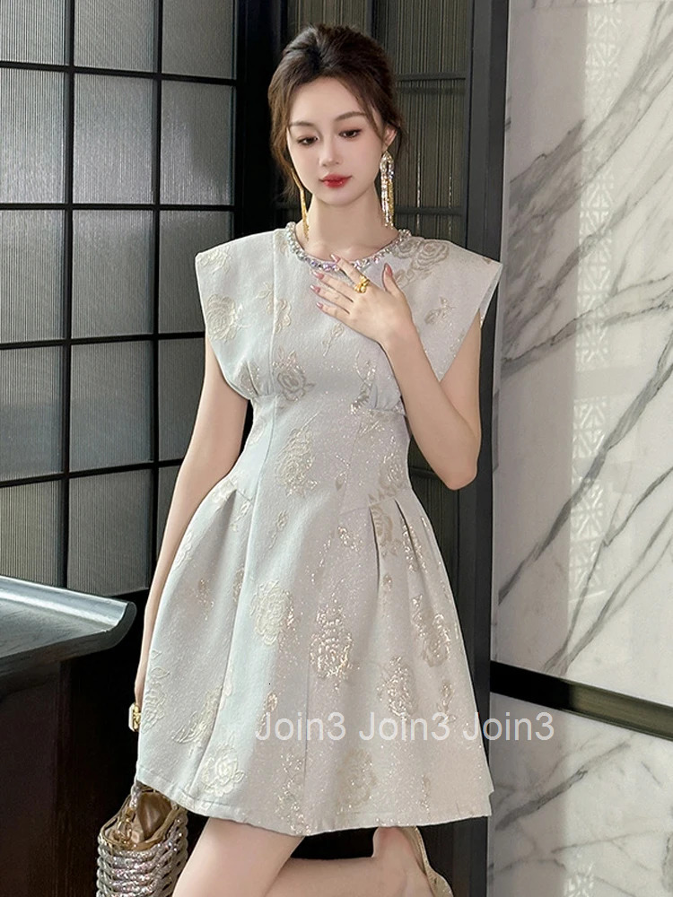 Summer Jacquard Floral Gown Evening Dress Women Clothes Elegant Retro Sleeveless Corset A-Line Short Party Prom Vestidos Fiesta