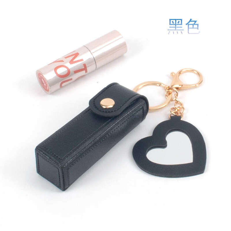 8 Colors Launched! Lipstick Storage Leather Case Keychain, Lovely Heart - Mirror Design