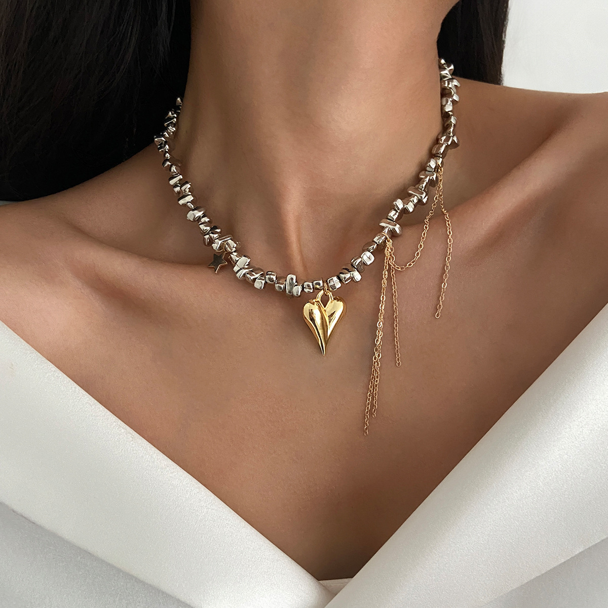 French Style Pearl Short Choker Niche Heart Cross Multi-layer Wrapped Necklace Jewelry