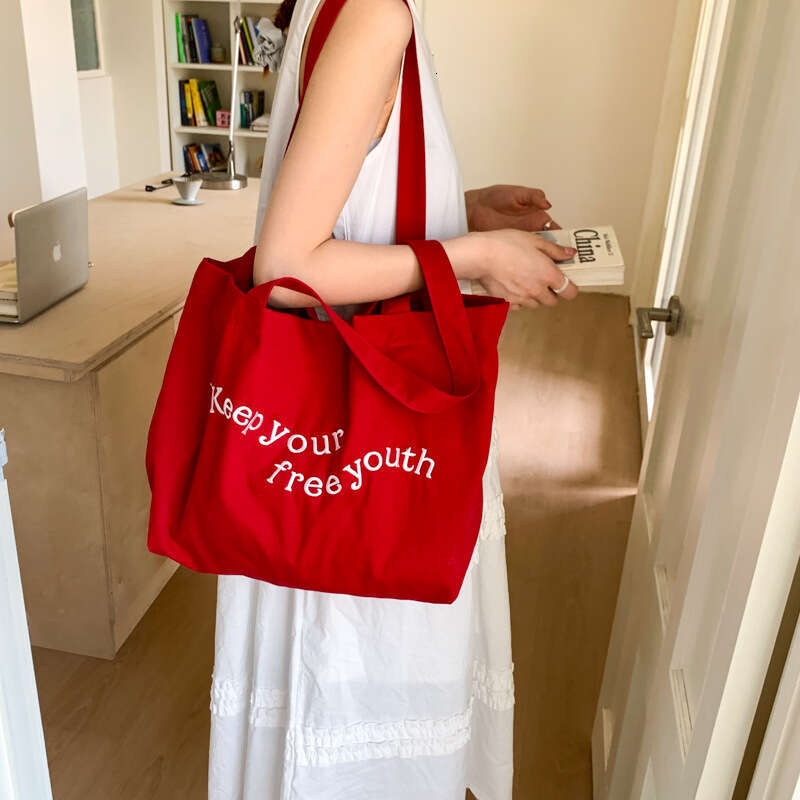 Canvas Korean Style Lazy Wind 2025 New Large Capacity for Women Casual Versatile College Student Class Tote Bag