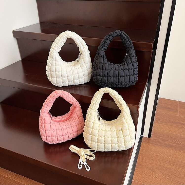 Korean Style INS Versatile Fashion Dumpling 2025 Summer New Cotton Padded Pleated Quilted Shoulder Bag Trendy Feel