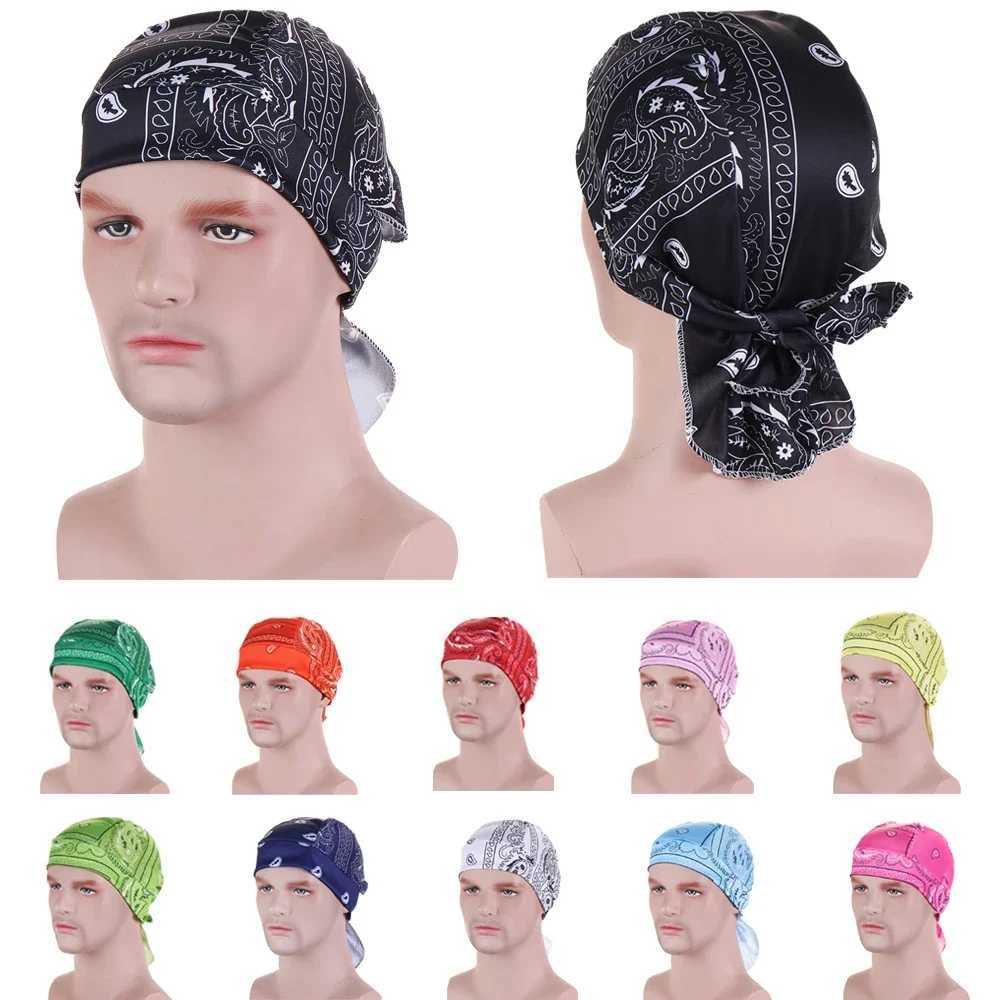Unisex Men Print Women Bandana Durag Headwear Pirate Cap Wrap Hats Headband Du-Rag Cycling Bike Turban Outdoor Beanies Skullies M250623