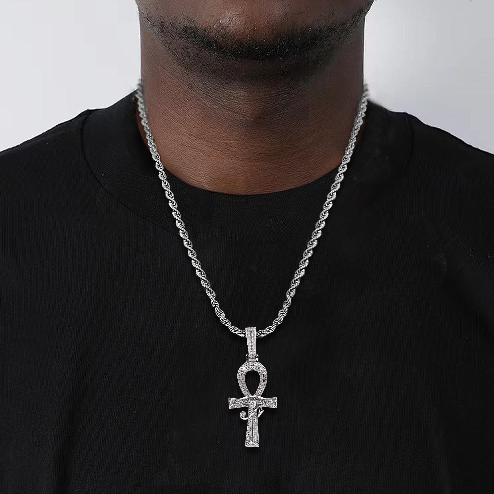 Best Seller Full Iced Out Classic Egyptian Cross Pendant Hip Hop Luxury Moissanite Statement Necklace Pass the diamond tester