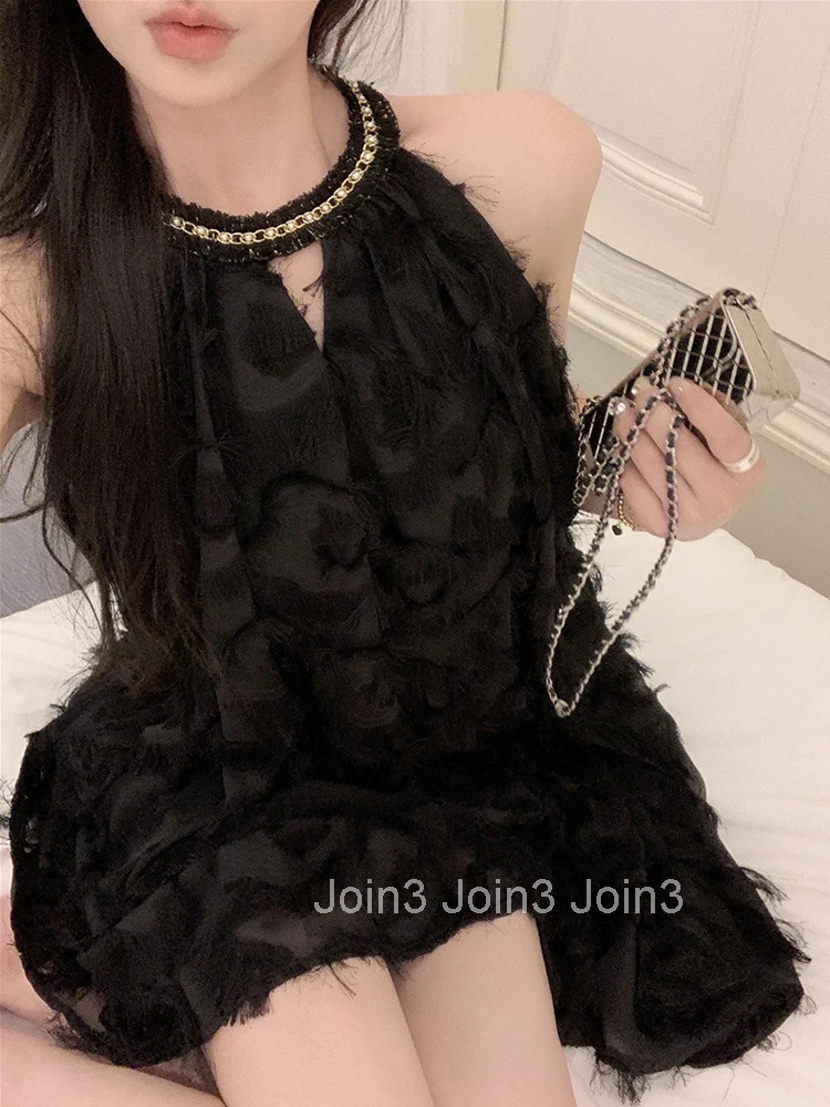 Women Clothes Retro Black Elegant Sexy Sleeveless Loose Mini Short Dress Fashion Evening Party Club Prom Vestidos Beach Summer