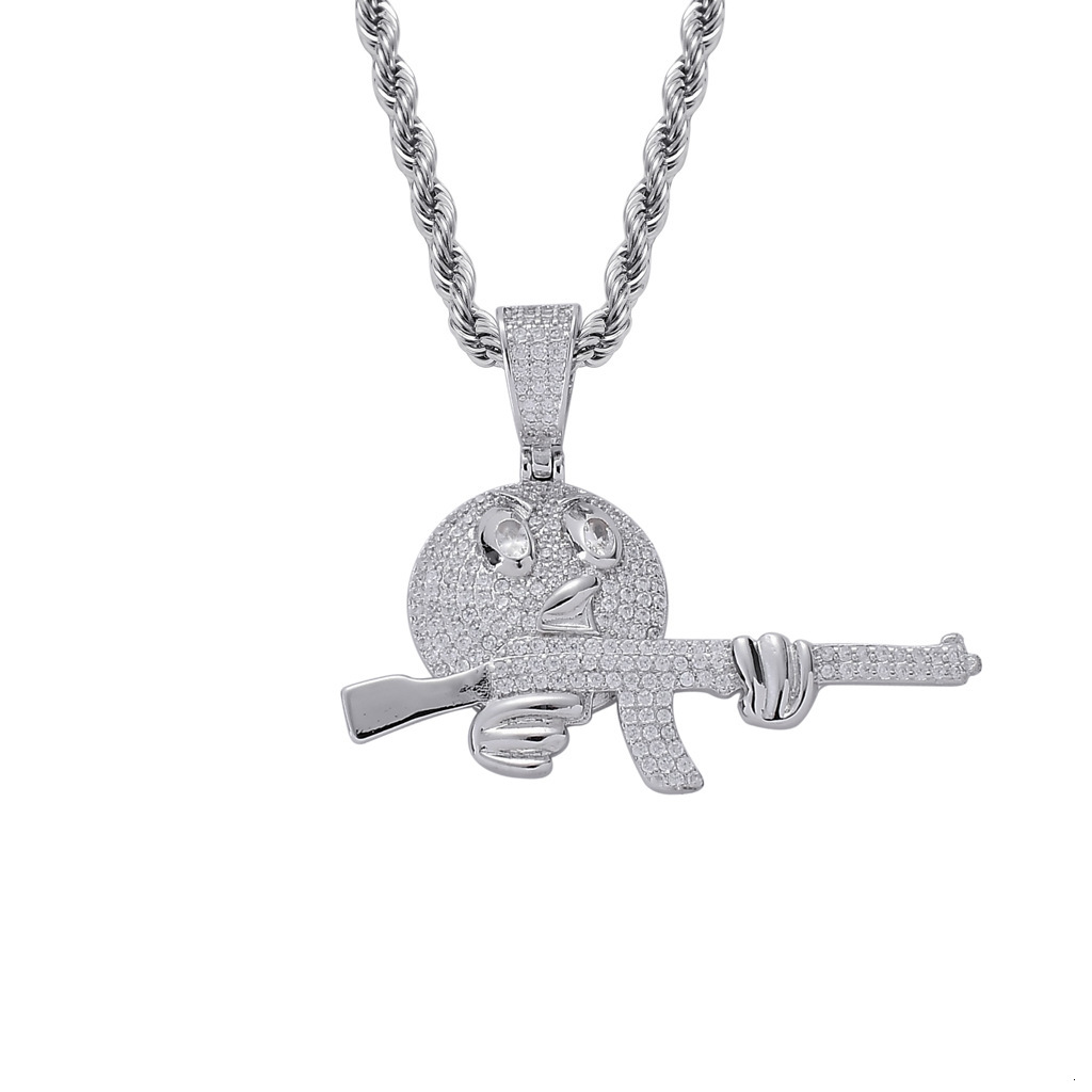 Cartoon Emoji Gun Holding Unique Pendant Iced Out Hip Hop Necklace Full Diamond Moissanite Hip Hop Jewelry Pass the diamond tester