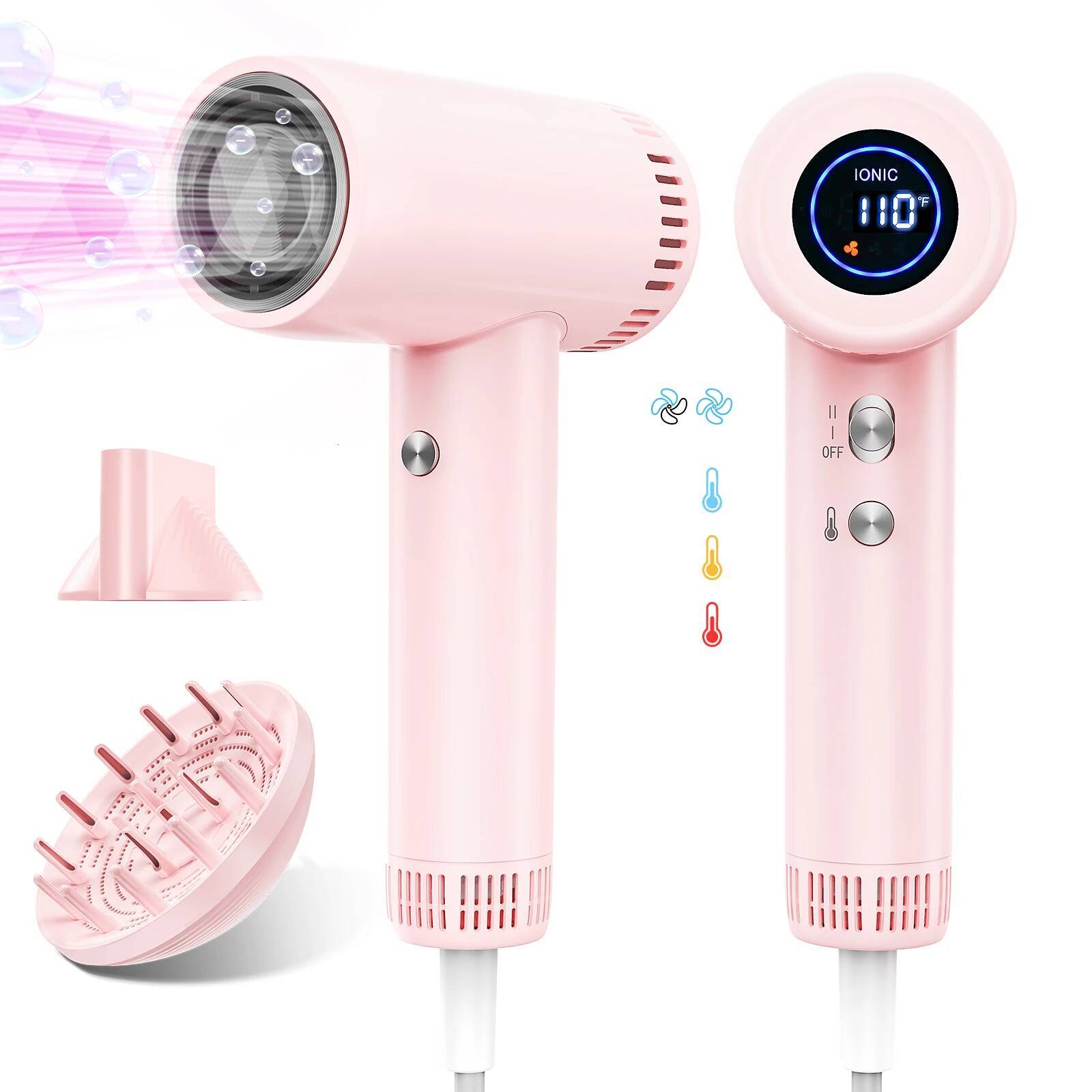 160,000 RPM Hair Dryers 9 Temps Set Ionic Blow Dryer High Speed Fast Drying 1 Min 500 Million Negative Ions Hairdryer for Smooth