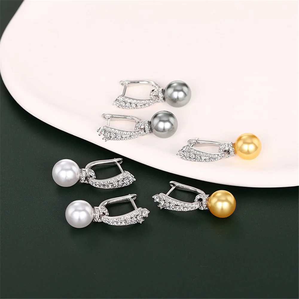 Charm Female White Gray Pearl Hoop Earrings Silver Color Simple Wedding Jewelry For Women XJ250623