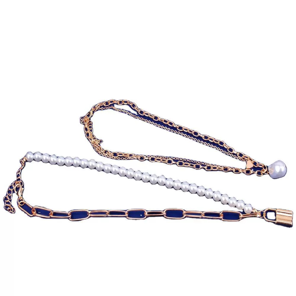 Chic Womens Vintage Style Heart Pendant Necklace Trio Featuring Layered Baroque Pearls