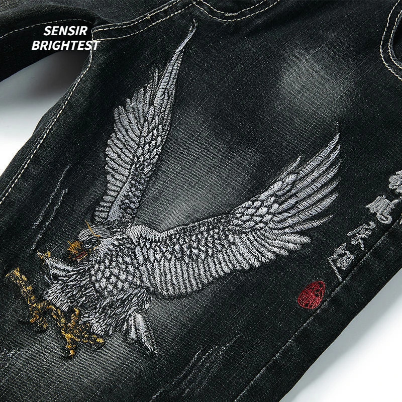 Summer Embroidered Eagle Denim Shorts Mens Summer Thin Fit Good Quality Ripped Five Points Pirate Shorts 250618