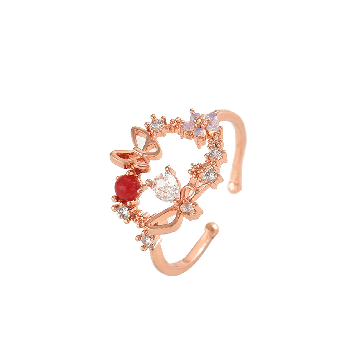 Minimalist Fresh Sweet Women's Simple Band With Bowknot, Unique Zircon Inlaid Design Open Ring