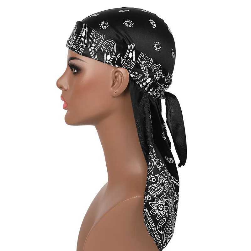 Hair Accessories Silky Durag Bandanas Insect Print Hats For Women Men Long Tail Pirate Hat Waves do doo du rag Turban Headwear M250623