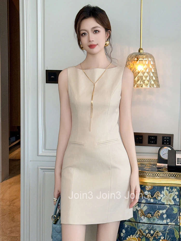 Women Clothes Solid Simple Sexy Sleeveless Slim Mini Short Dress Elegant Commute Business Formal Occasion Party Vestidos Casual