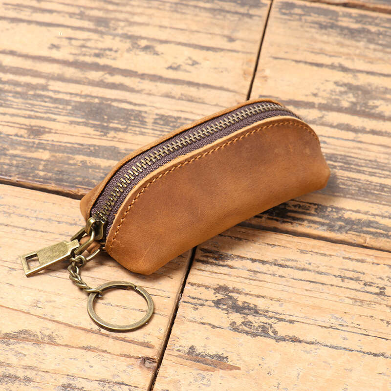 New Men's Genuine Coin Purse Women's Crazy Horse Leather Key Holder Multi-functional Cowhide Clutch Storage Bag