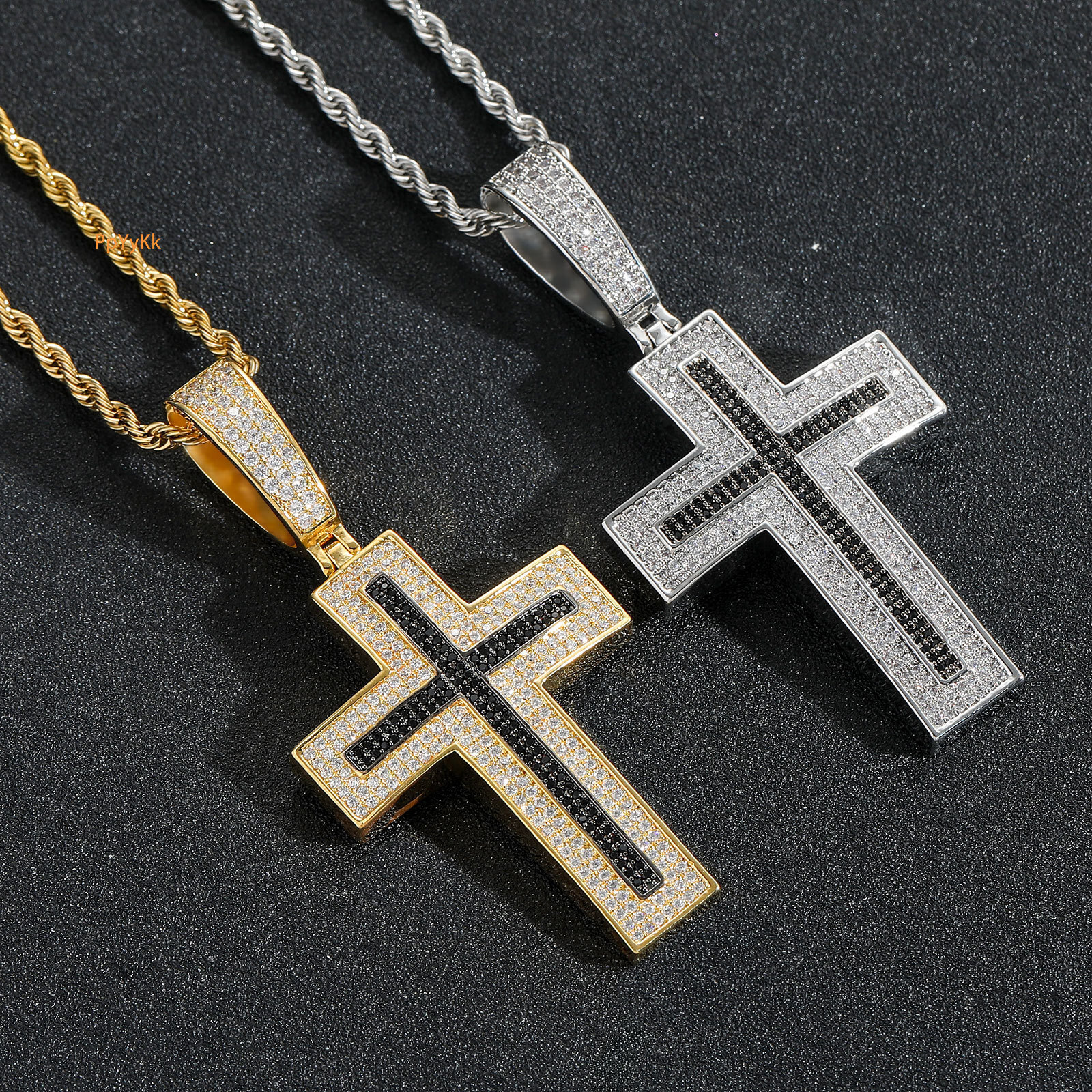Luxury Moissanite Black Iced Out Cross Hip Hop Bling Trendy Pendant Necklace druzy jewelry Pass the diamond tester