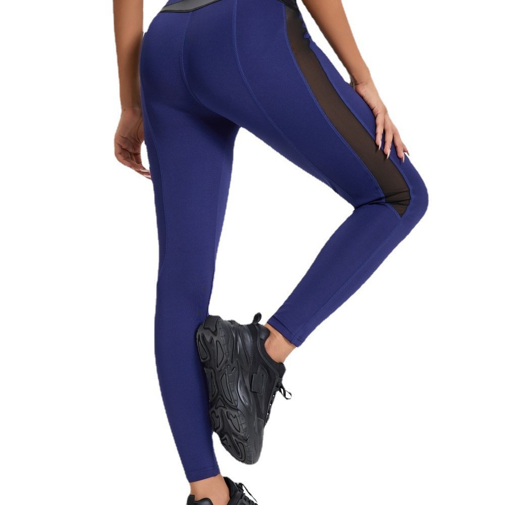 Mesh splicing leather sexy breathable sweat-absorbing yoga pants sports fitness casual leggings