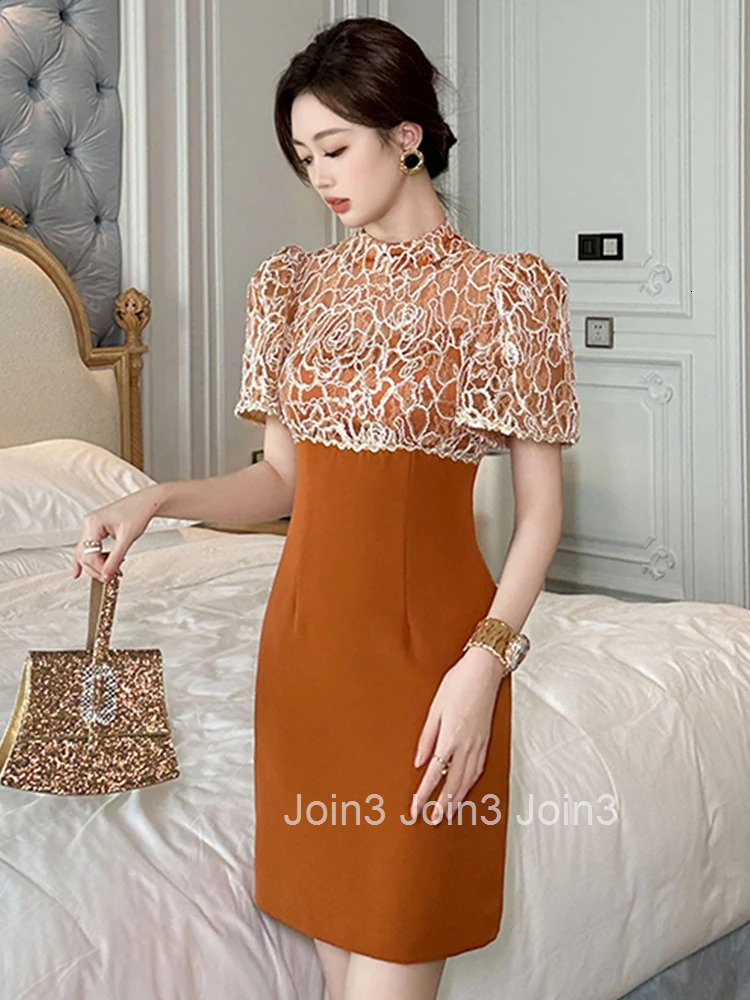 Summer Work Style Formal Pencil Short Dress Women Clothes Elegant Office Commute Chic Retro Puff Sleeve Slim Party Prom Vestidos