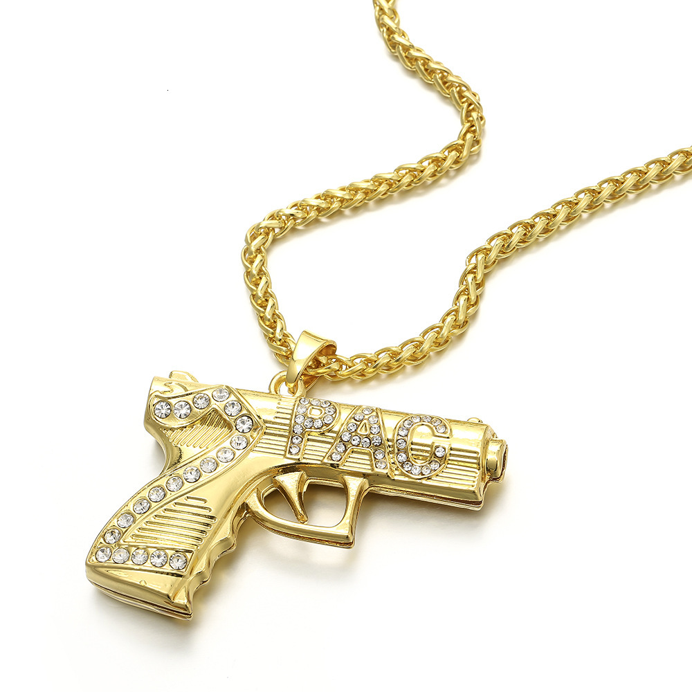 Luxury Designer Gun Shape Letter Initial Moissanite Diamond Inlaid Men's Hip Hop Statement Necklace Pass the diamond tester