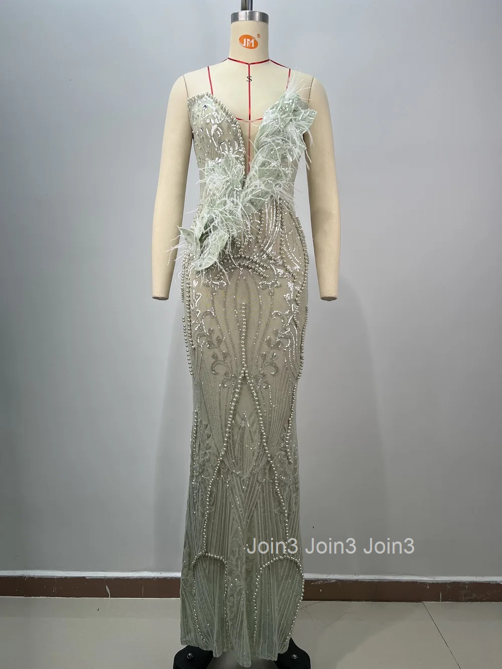 Elegant Socialite Dress Fashion Feather Sequins Beading Sleeveless Long Skirt V-neck Newest Womens Clothing Dinner Party Gown