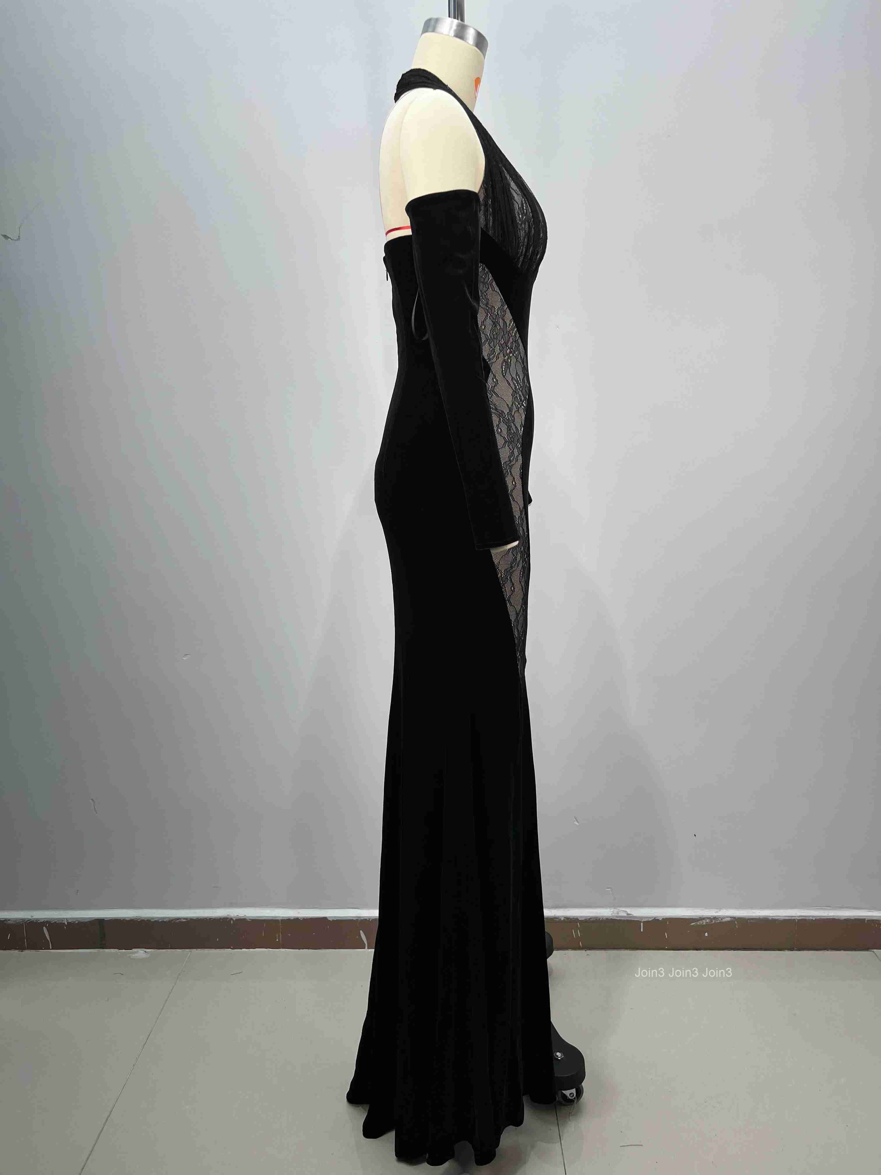 Chic Black Velvet Lace Evening Gown Sweetheart Neckline Long Sleeve Formal Dress for Gala Wedding Red Carpet Events