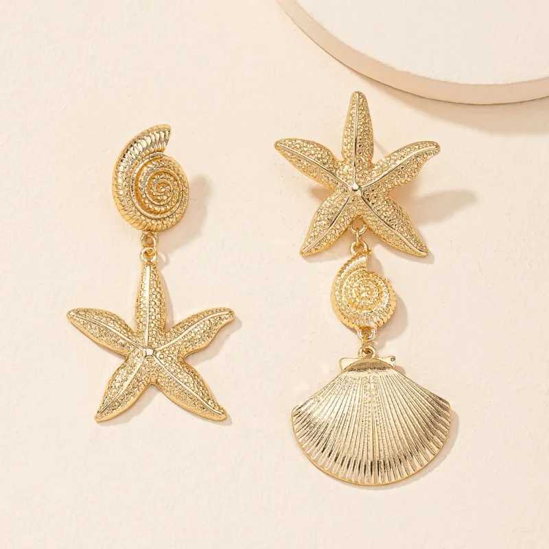 Personalized Beach Style Ear Studs Retro Exaggerated Golden Scallop Earrings Versatile Creative Seashell and Starfish Jewelry XJ250623