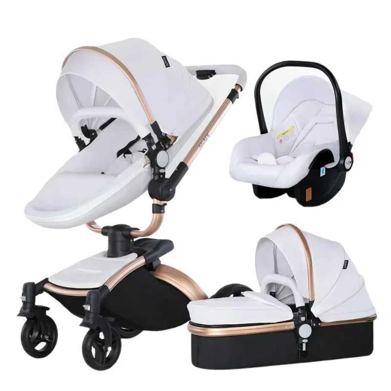 High View Baby Stroller PU Leather Baby Stroller 3in1 Two-way High Altitude Foldable Shock-absorbing Eggshell Baby Stroller XJ250623