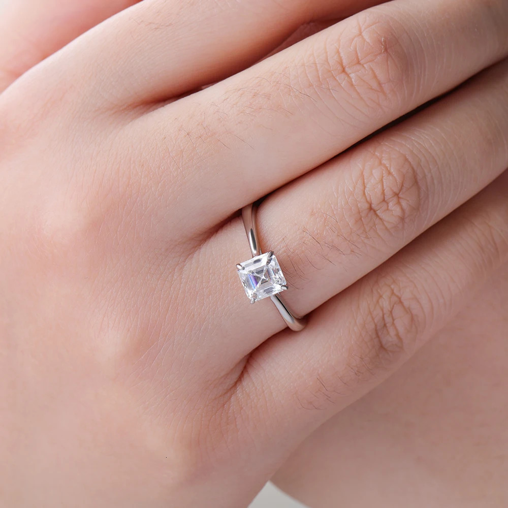 1CT Real Rings For Women 925 Sterling Silver Asscher Cut iamond Engagement Wedding Band Fine Jewelry Gift GRA 250617