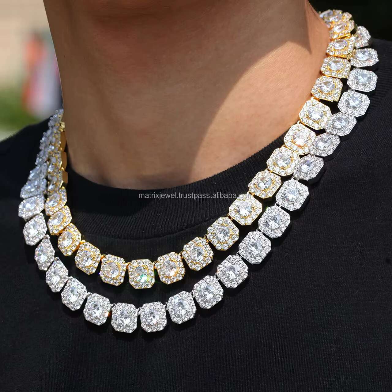 Moissanite Chain Hip Hop 10mm Cluster Tennis Chain 925 Sterling Silver Iced Out VVS Moissanite Square Shape Tennis Chain