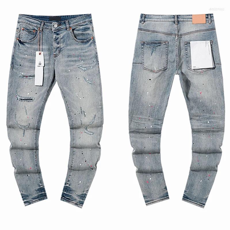 Men's Jeans 2025 Clothing Purples Stretch Slim Straight-leg Denim Trousers Europe American Trend Retro Ripped
