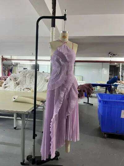 Elegant Neck Strap Ruffles Evening Gown Solid Folds A Line Lace Up Backless Sexy Dress 2025 New Party Vacation Y2k Robe