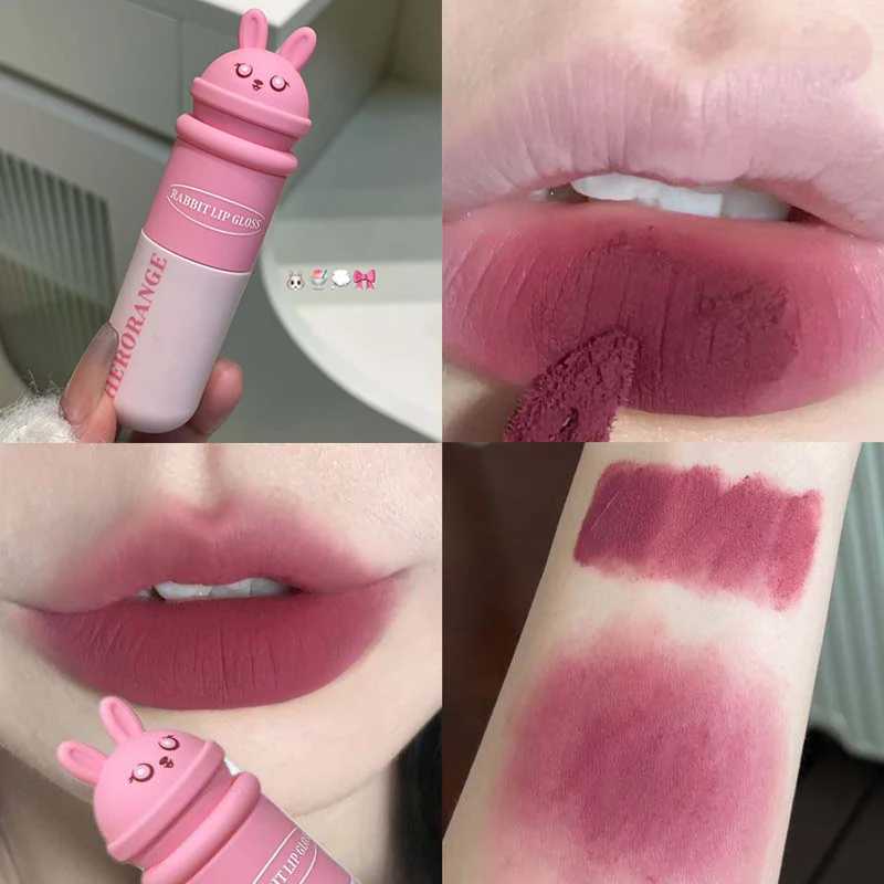 Cute Rabbit Matte Lip Mud Liquid Lipstick Waterproof Rose Lip Gloss Lasting Waterproof Smoky Nude Purple Lip Tint Korean Makeup XJ250623