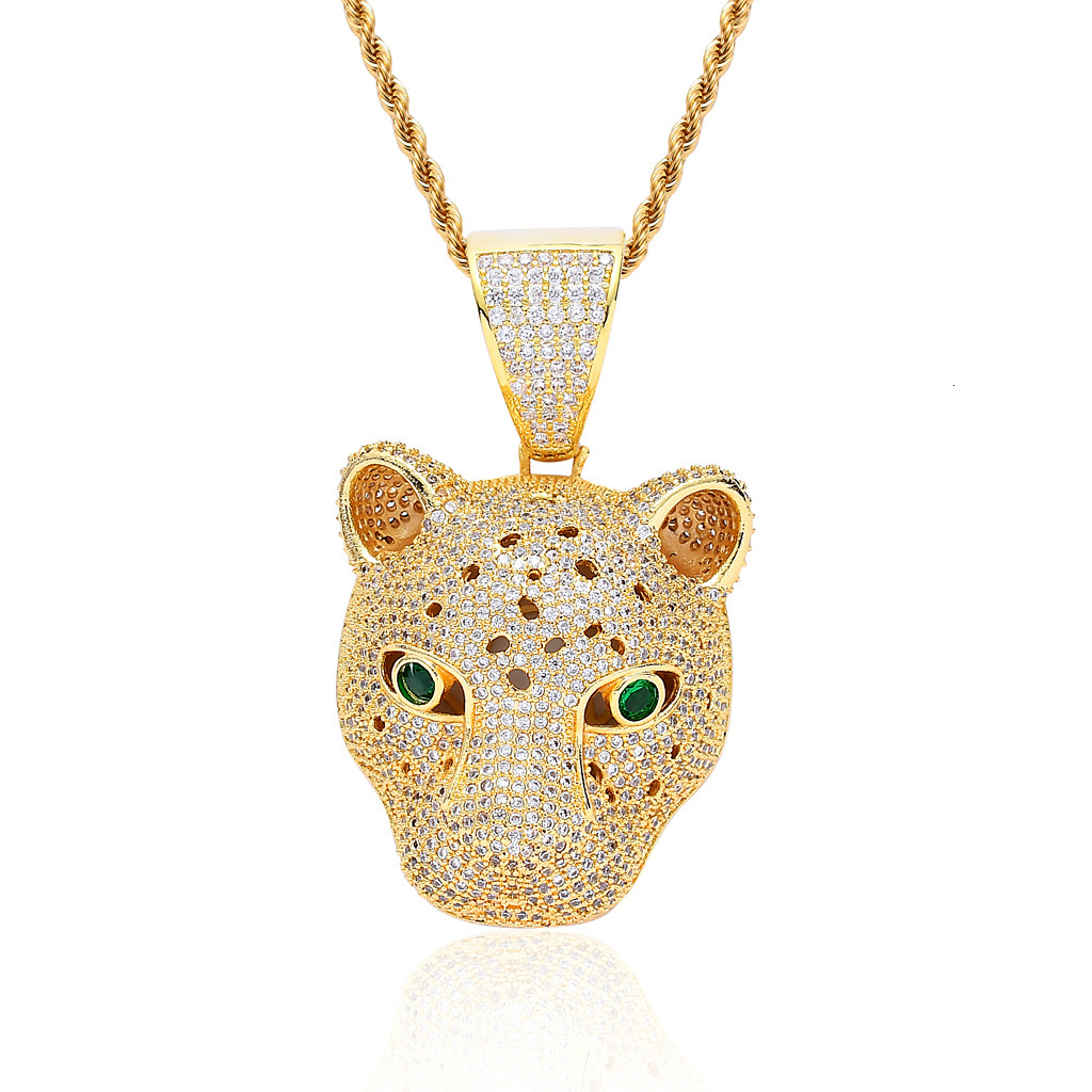 Luxury Moissanite Jewelry Necklace Hip Hop Pendant Iced Out Leopard Head Pendant Shiny Animal Zodiac Pendant Accessory Pass the diamond tester