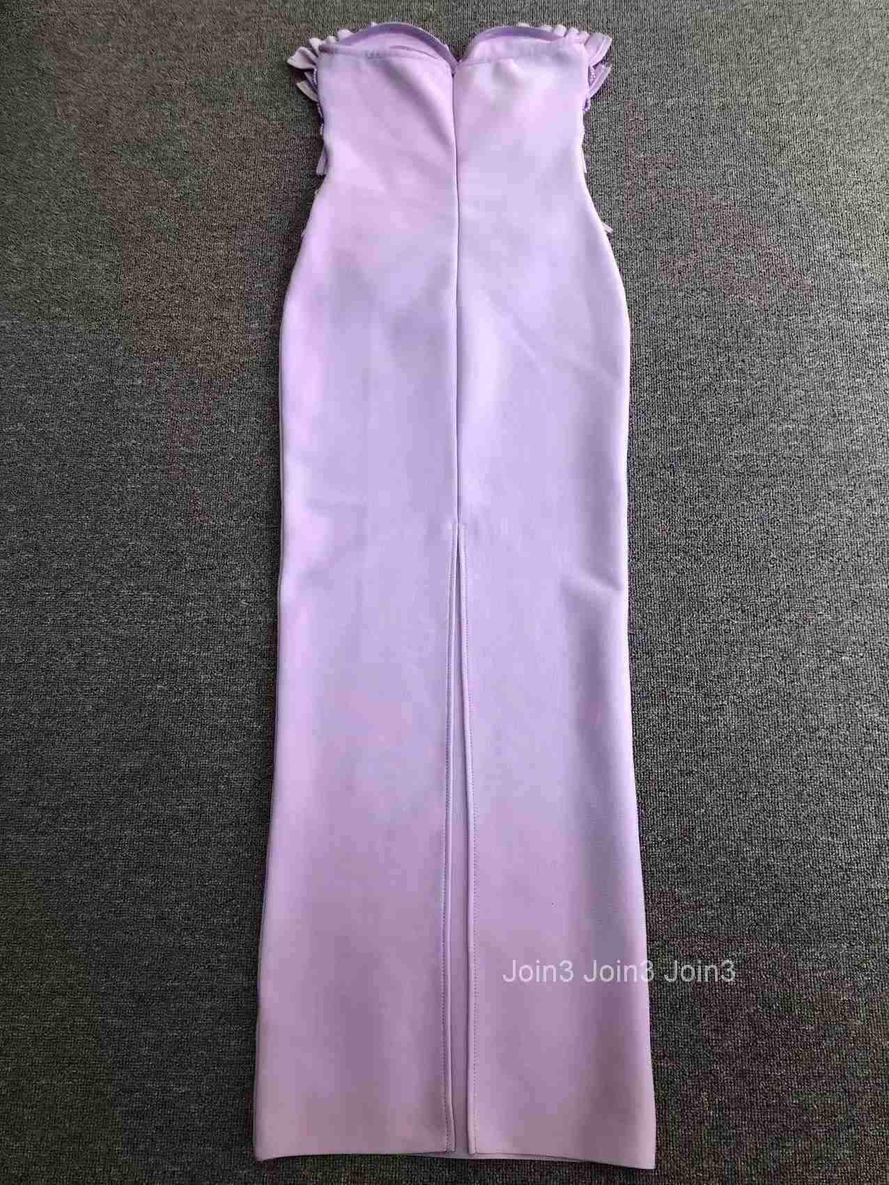 Purple Bandage Dress For Women Chic Patchwork Design Fashion Embroidered Flare Backless Strapless Long Dress Casual Clothing