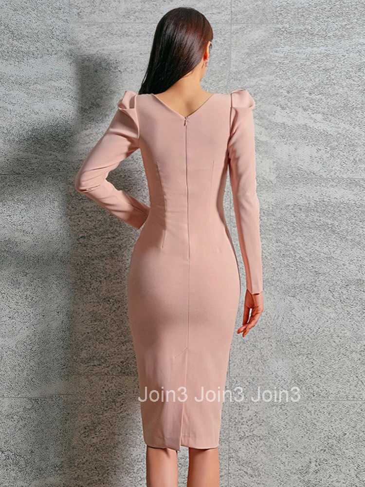 New Spring Autumn Fashion Work Style Formal Occasion Pencil Dress Women Clothes Elegant Office Square Collar Slim Midi Vestidos