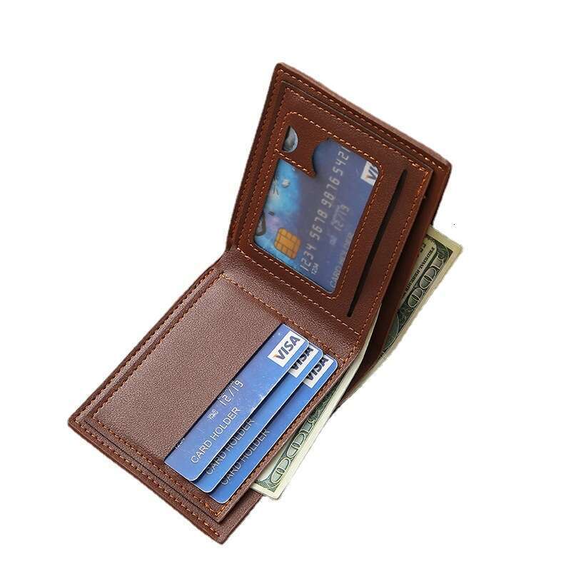 New Men's Short Style Fashion Casual Litchi Grain Soft Leather Multiple Card Slots Large Capacity Small Wallet