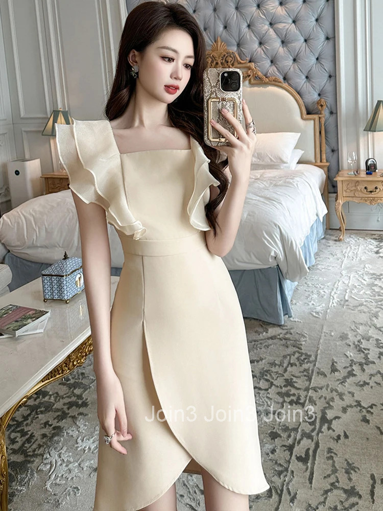 Summer Fashion Sweet Solid Irregular Dress Women Clothes Elegant Sexy Square Collar Slim Mini A-Line Party Prom Vestidos Fiesta