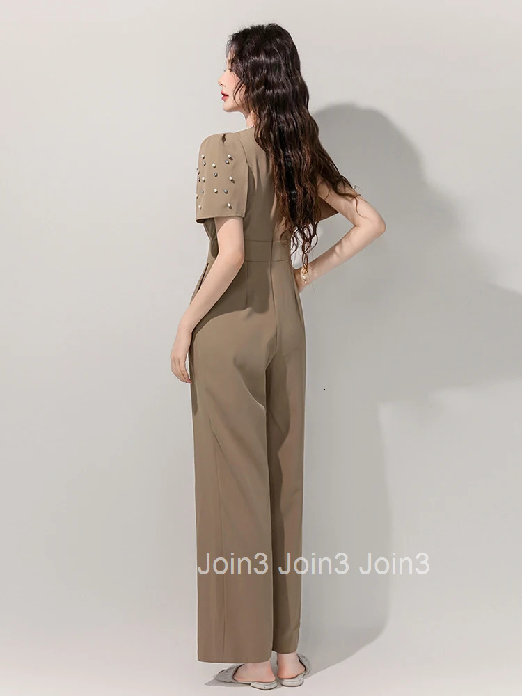Women Clothes Solid One Piece Jumpsuits Elegant Formal Short Sleeve Mujer Wide Leg Loose Rompers Casual Long Trousers Summer New