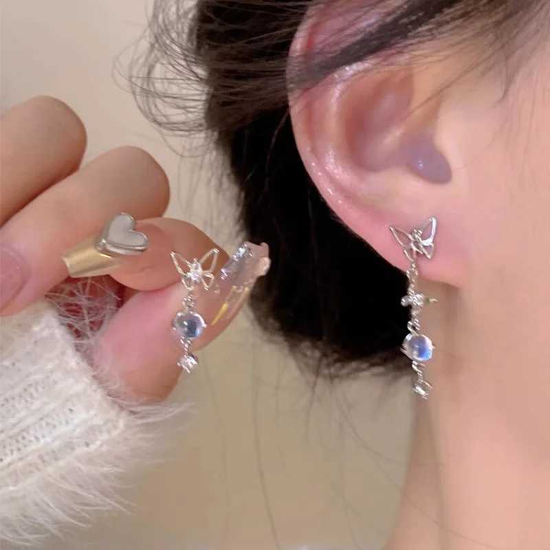 Korean Elegant Cute Rhinestone Butterfly Stud Earrings For Women Fashion Moonstone Tassel Earrings Luxury Elegant Jewelry GiftsXJ250623