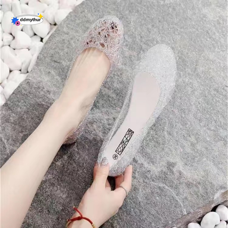 High-end Crystal Versatile Non-slip Closed-toe Sandals Hollow Flat Jelly Women's Shoes Bird's Nest Beach Clogs ddmythur
