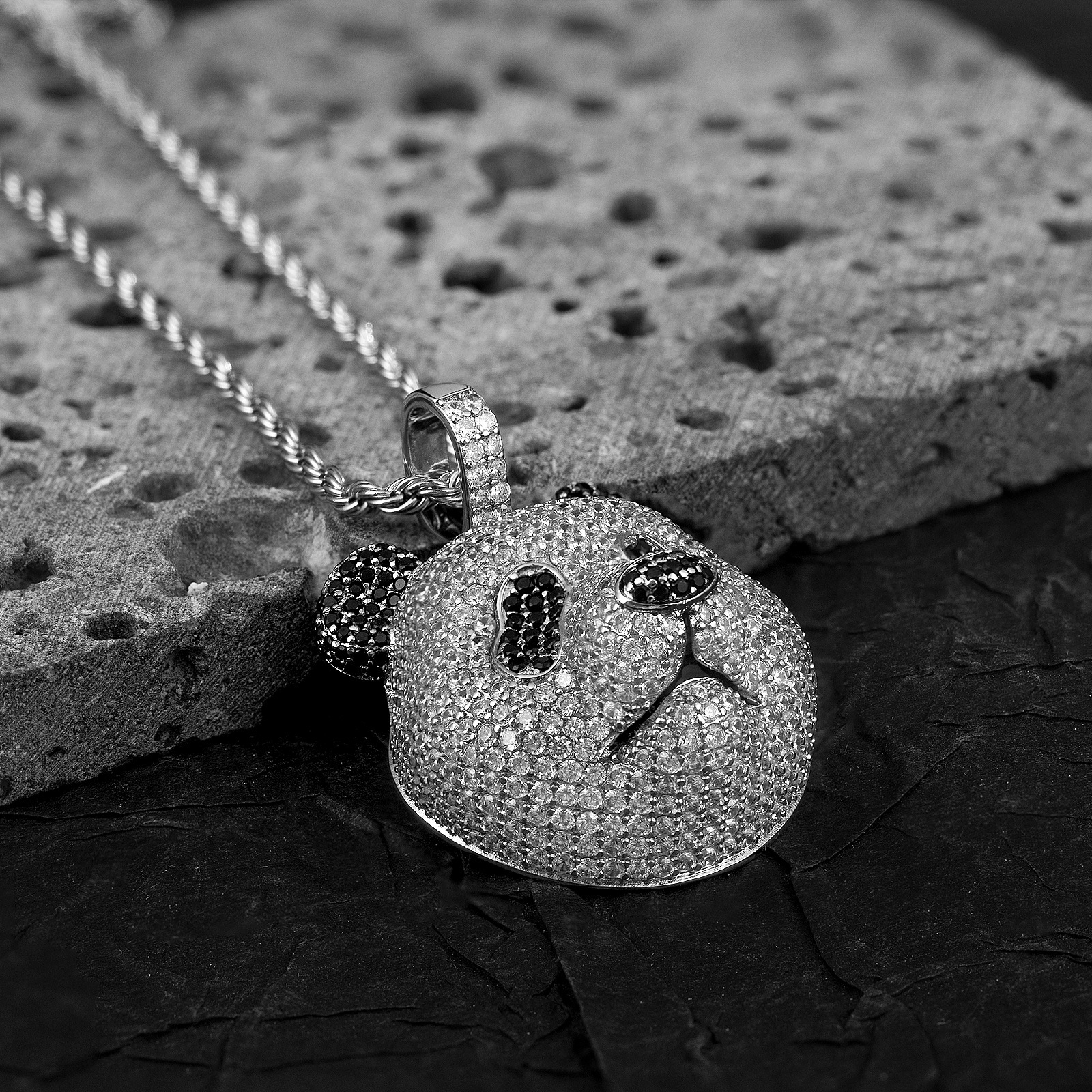Luxury Moissanite Hip Hop Punk 3D Full Iced Out Panda Pendant Cuban Link Personalized Trendy Cool Statement Necklace Pass the diamond tester