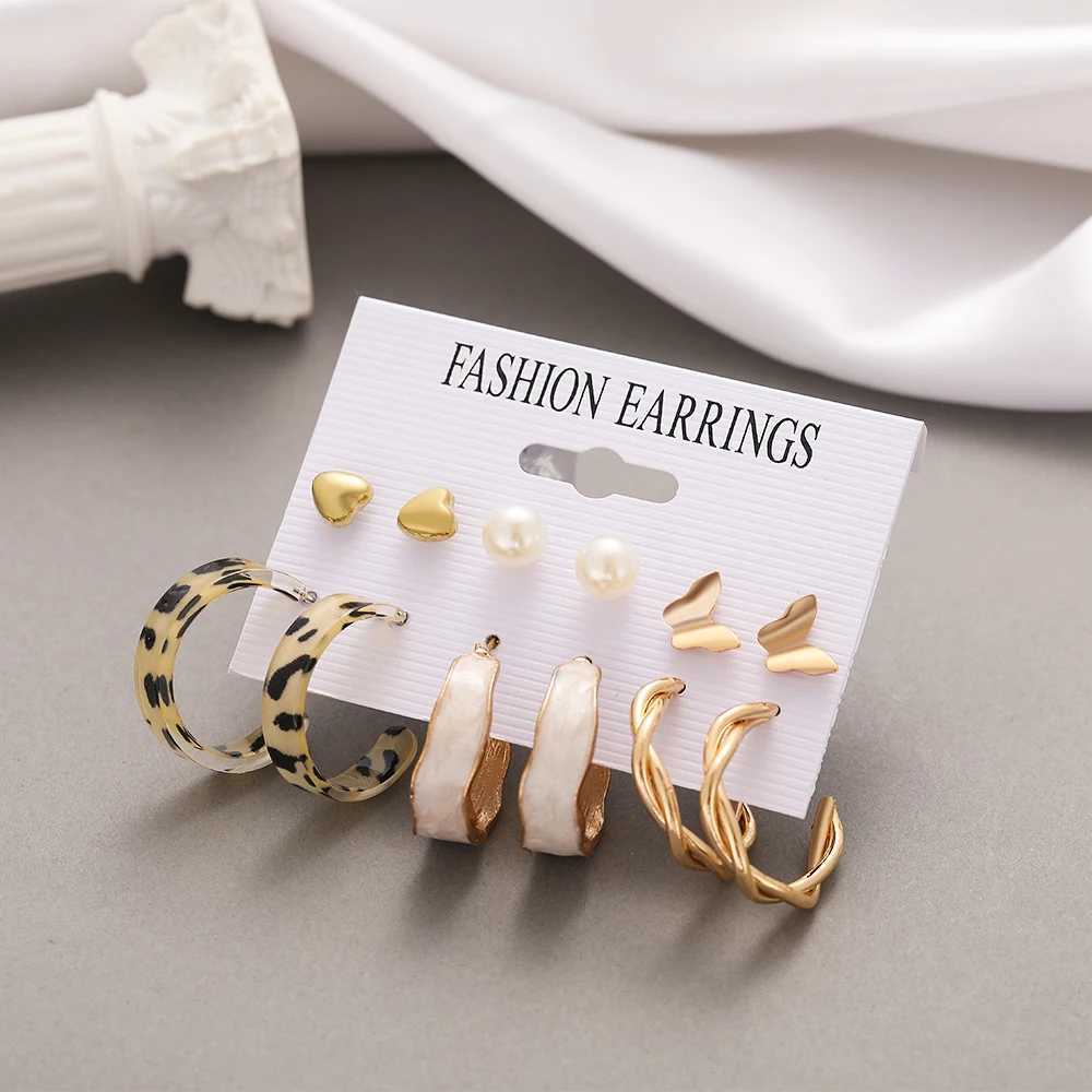 Punk Leopard Acrylic Resin Hoop Earrings Set for Women Train Gold Silver Color Butterfly Pearl Circle Earrings Gifts Jewelry XJ250623