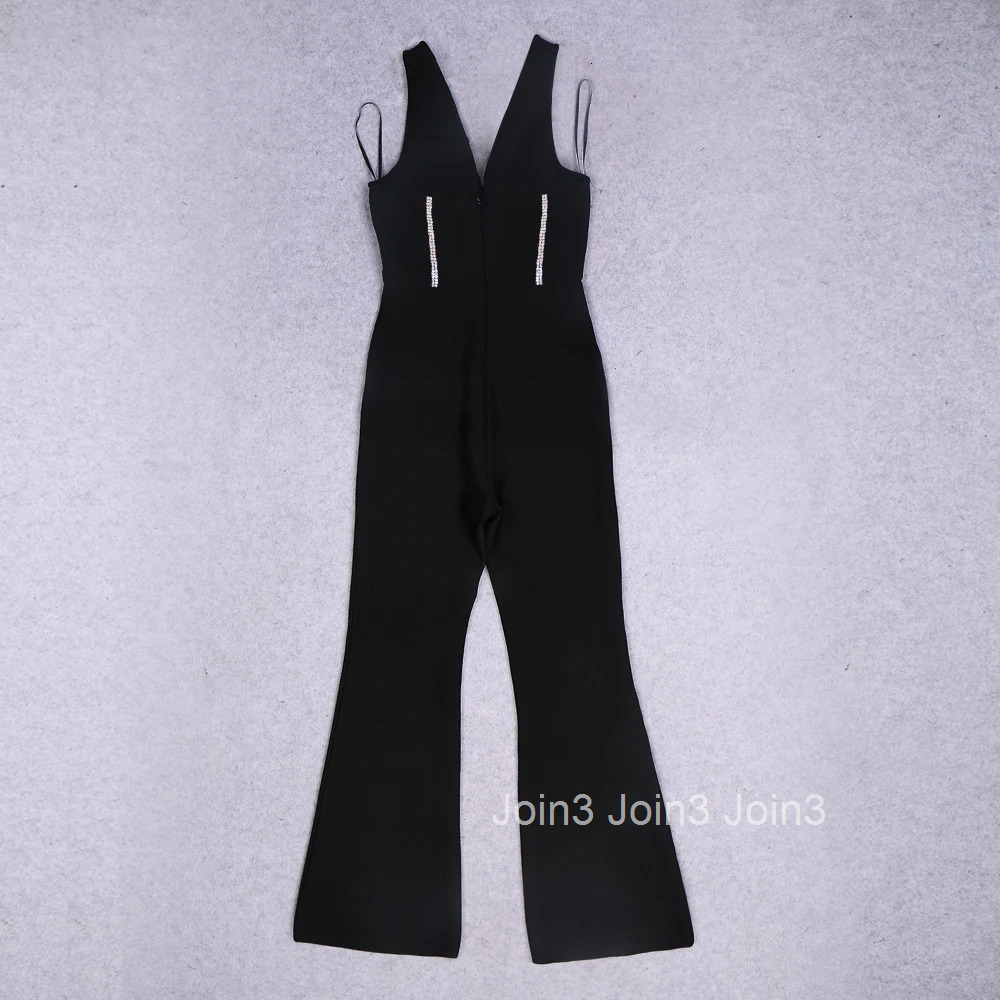 New Fashion Simple Office Lady Jumpsuits Elegant Sleeveless Rhinestone Pantsuits Black Fit Slimming Sets Causal Urban Wear
