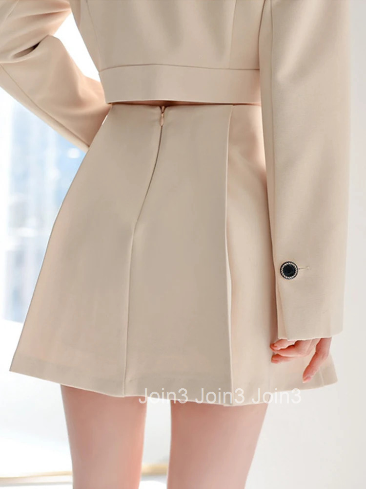 Spring Autumn 2 Pieces Outfits Suits Women Formal Short Cropped Tops Coat Blazer Suit High Waist Mini Skirt Street Clothes Set