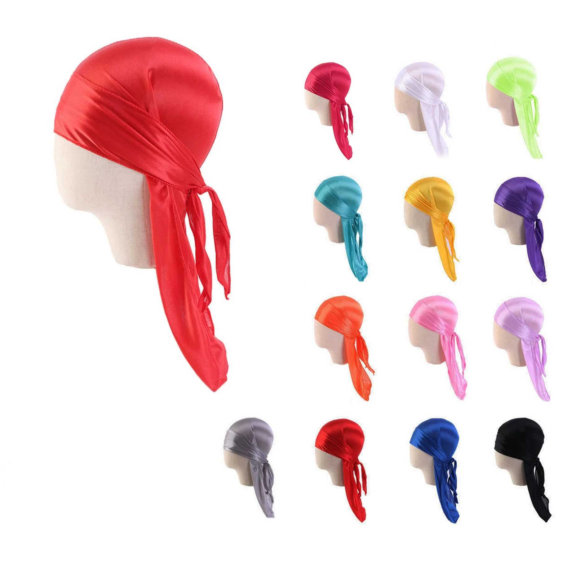 Silky Durag For Kids Boys Adult Long Tailed Pirate Hat Hip-Hop Bandanas Doo Rag Turban Waves Cap Headwear Hair Accessories M250623