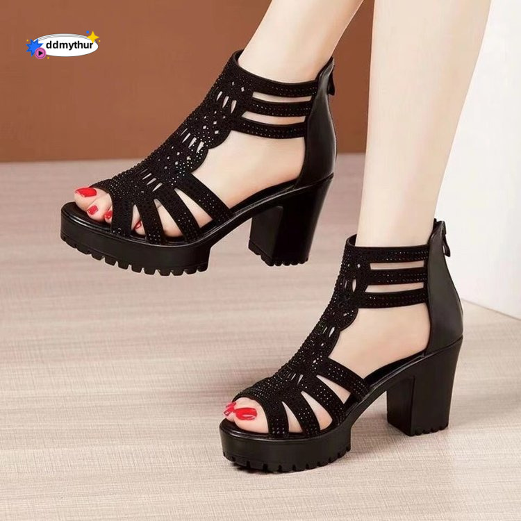 Women's with Thick Heels 2024 New Non-Slip Peep Mid-High Heel Roman Style Soft Sole Open Toe Platform Sandals ddmythur