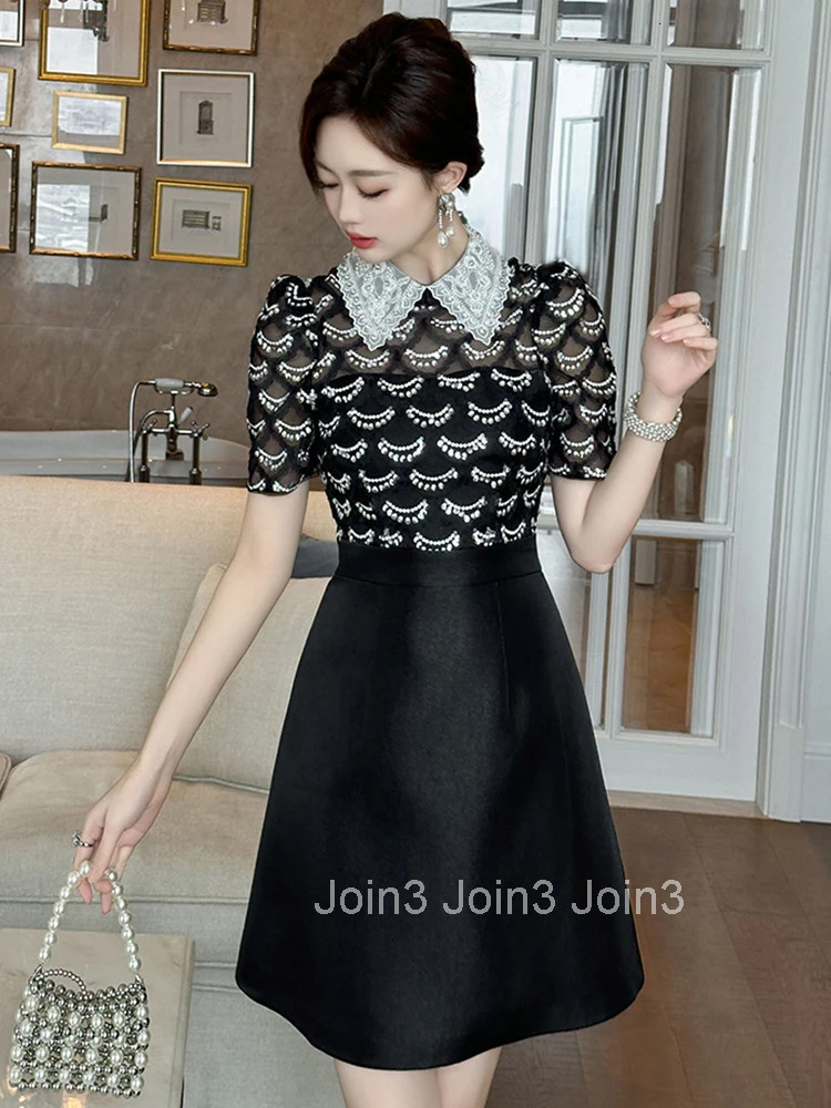 Summer Sweet Black Formal Occasion Short Dress Women Clothes Elegant Luxury Short Sleeve Slim Mini A-Line Party Prom Vestidos