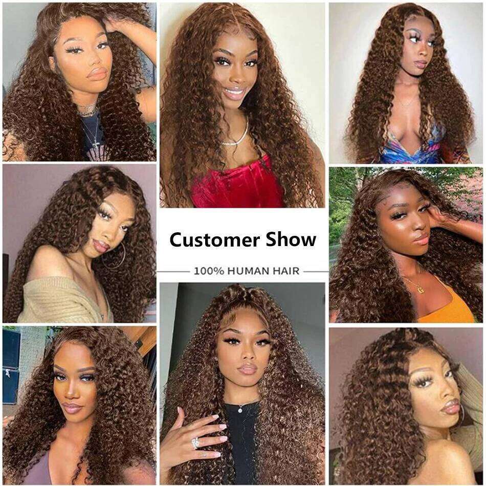 Chocolate Brown Curly Human Hair Wigs For Women Color Deep 13X6 HD Frontal 13x4 Glueless Water Wave Lace Front Wig