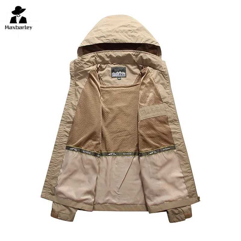 Mens Windbreaker Hiking Jacket Mens Thin Waterproof MA- Pilot Hooded Coat Mens Outdoor Work Clothes Spring and Autumn W250623